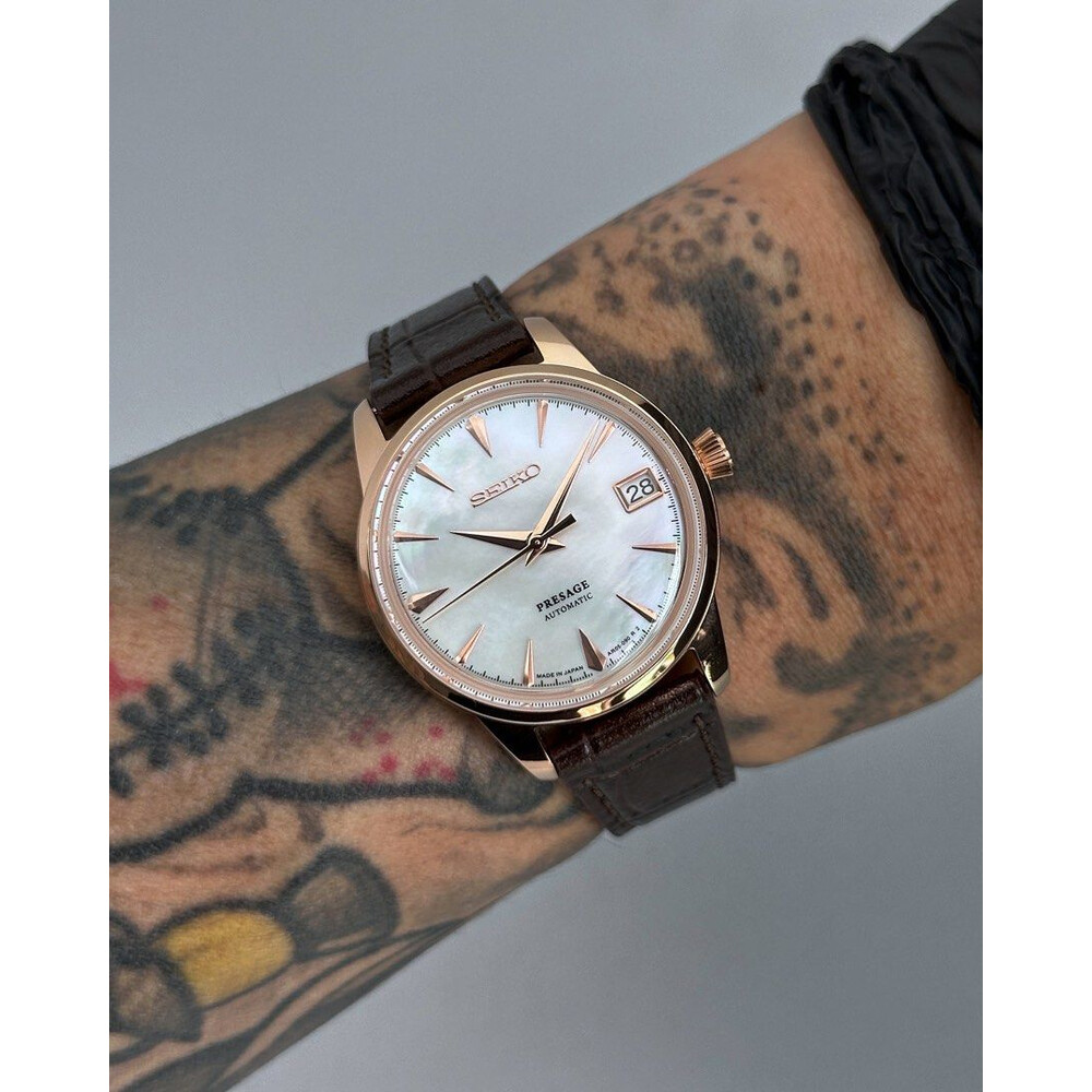  Custom Seiko Mod • White MOP Rose Gold Presage • 33mm